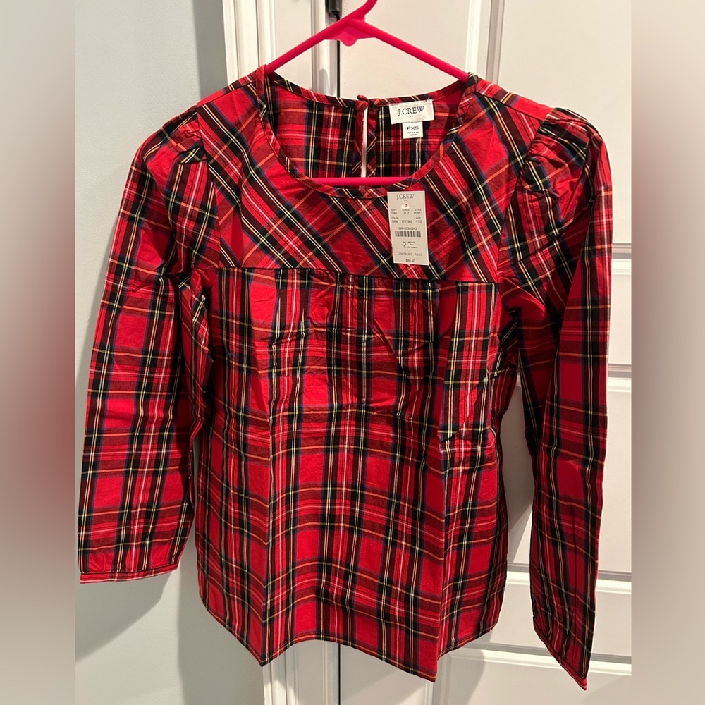 New in bag JCrew tartan plaid blouse. Long sleeve size extra small P ❤️❤️❤️